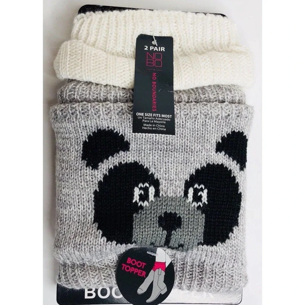 NEW No Boundaries 2 Pack Sweater Boot Toppers Solid Ivory & Gray Panda